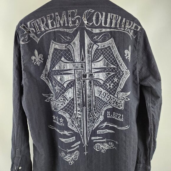XTREME COUTURE by AFFLICTION Shirt Mens 2XL Black L/S Button Down RATTLE Shield - Picture 5 of 8